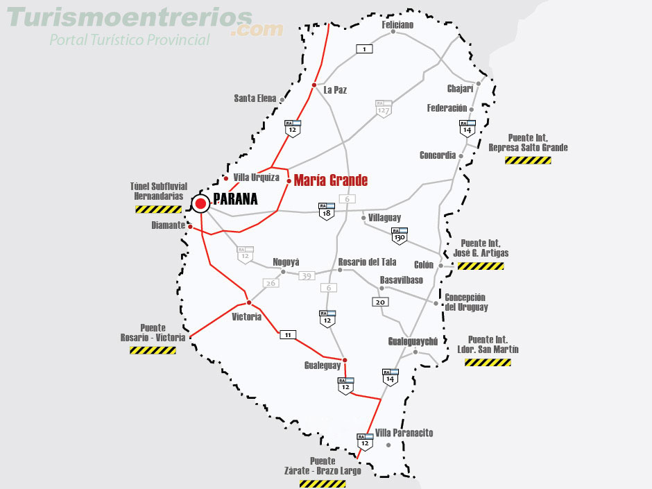 Mapa de Rutas y Accesos a María Grande - Imagen: Turismoentrerios.com