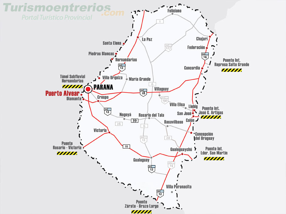 Mapa de Rutas y Accesos a Puerto Alvear - Imagen: Turismoentrerios.com
