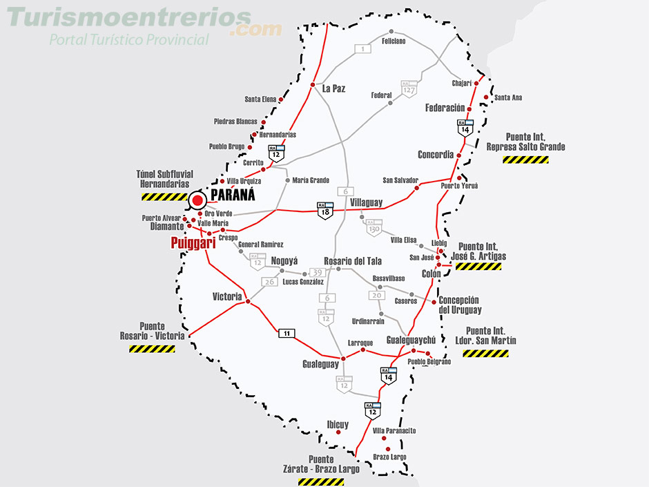 Mapa de Rutas y Accesos a Puiggari - Imagen: Turismoentrerios.com