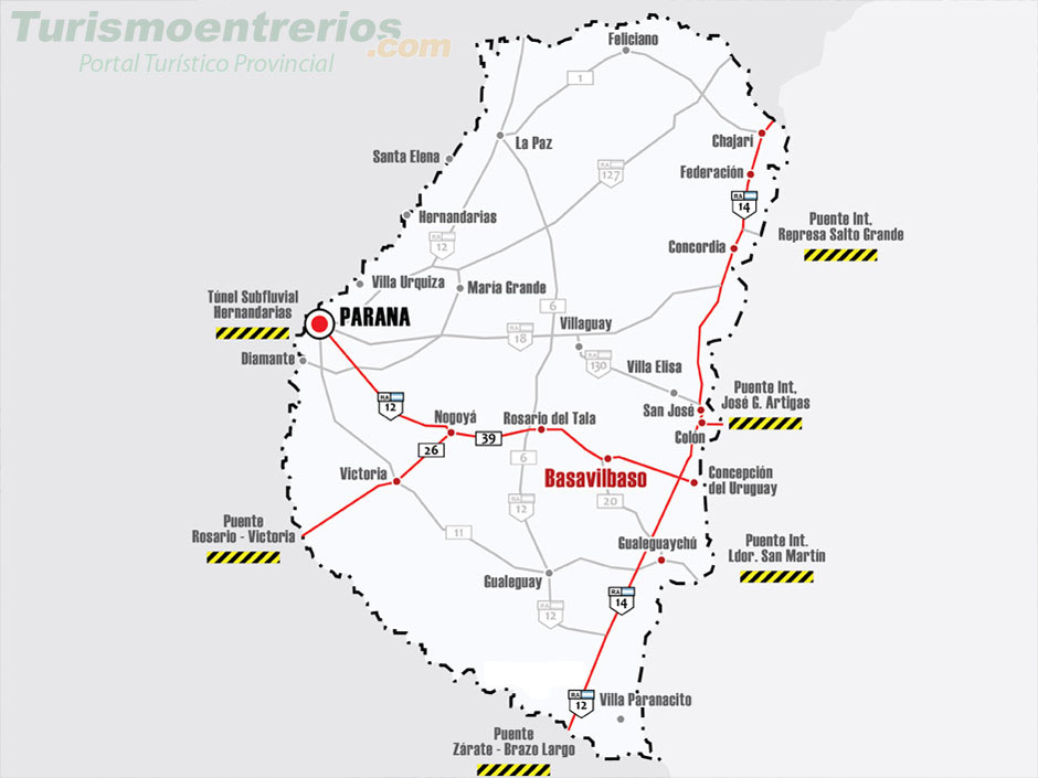 Mapa de Rutas y Accesos a Basavilbaso - Imagen: Turismoentrerios.com