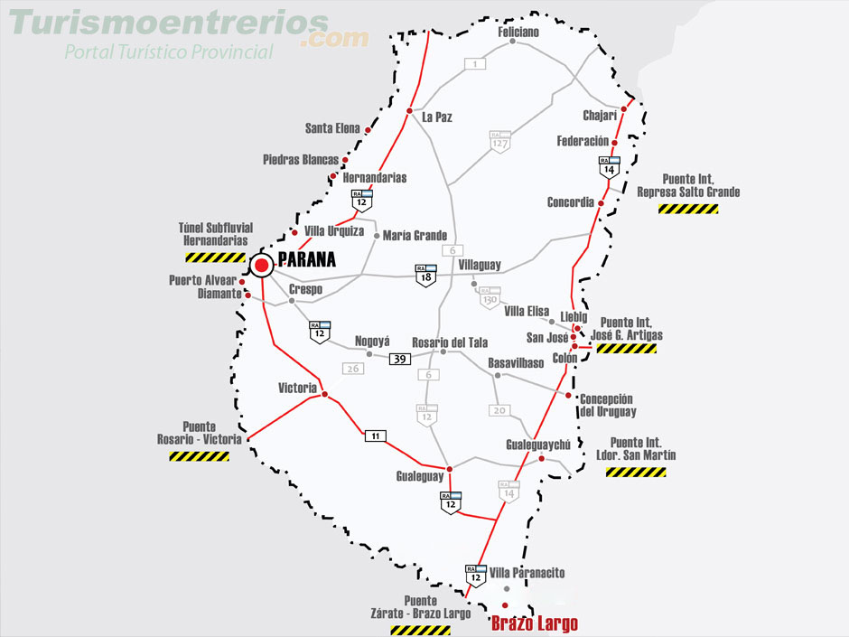 Mapa de Rutas y Accesos a Brazo Largo - Imagen: Turismoentrerios.com