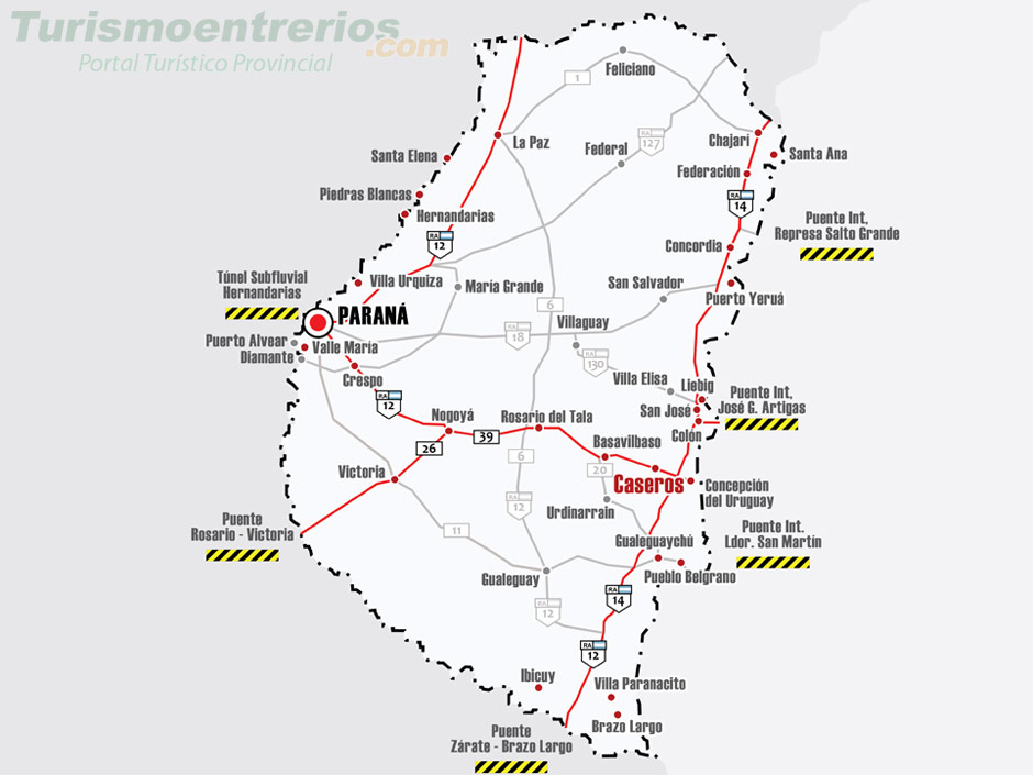 Mapa de Rutas y Accesos a Caseros - Imagen: Turismoentrerios.com