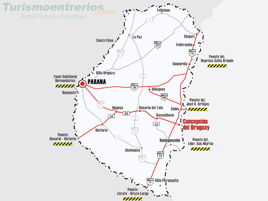 Mapa de Rutas y Accesos a Concepcin del Uruguay - Imagen: Turismoentrerios.com