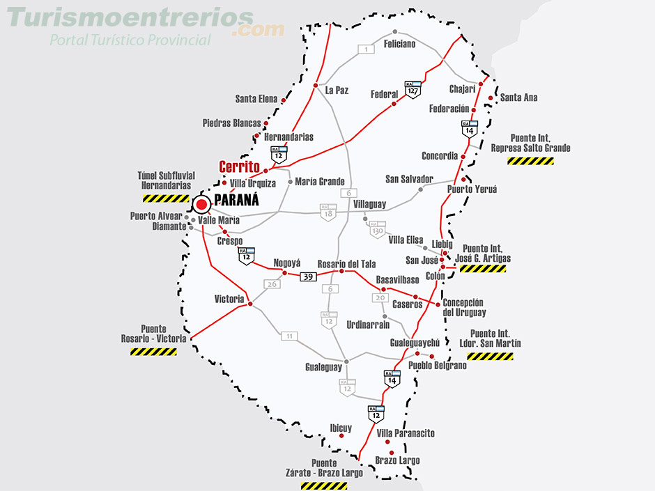 Mapa de Rutas y Accesos a Cerrito - Imagen: Turismoentrerios.com