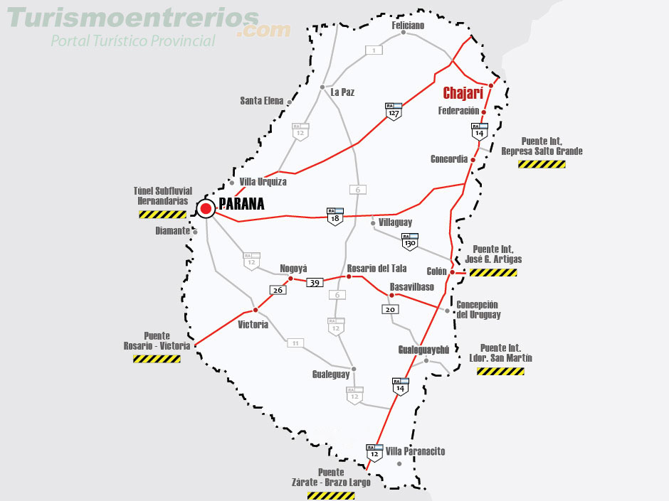 Mapa de Rutas y Accesos a Chajarí - Imagen: Turismoentrerios.com