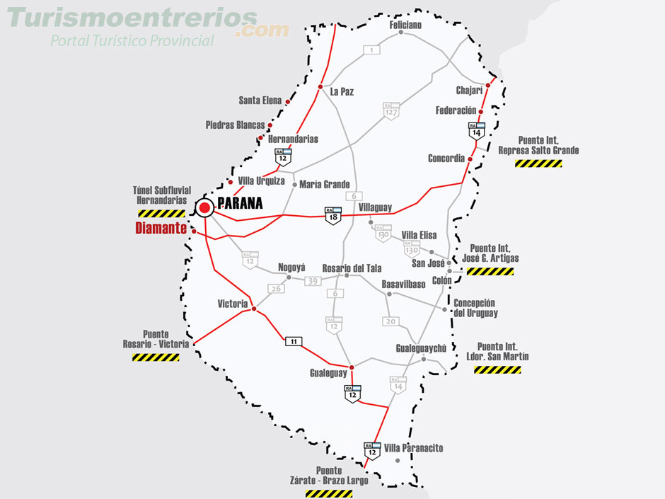 Mapa de Rutas y Accesos a Diamante - Imagen: Turismoentrerios.com