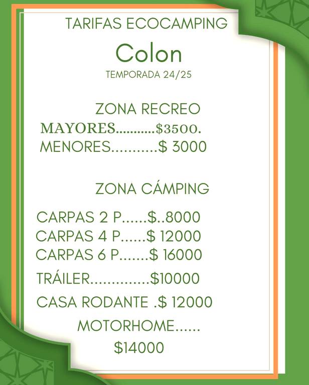 Tarifas de Ecocamping Coln