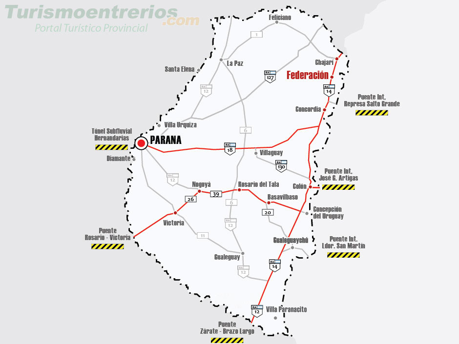 Mapa de Rutas y Accesos a Federacin - Imagen: Turismoentrerios.com
