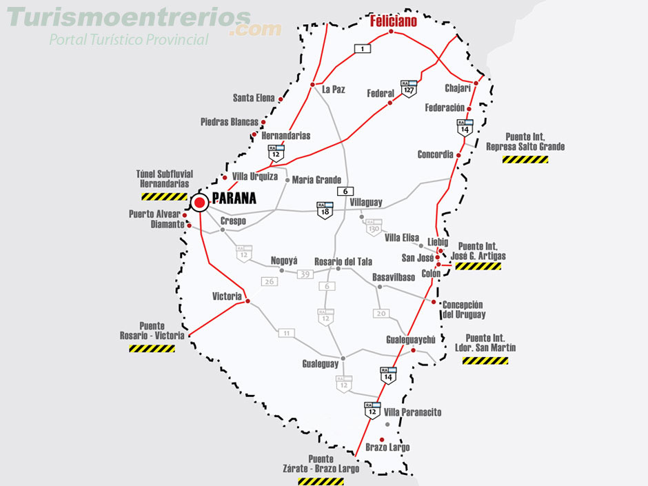 Mapa de Rutas y Accesos a Feliciano - Imagen: Turismoentrerios.com
