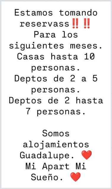Tarifas de Alojamiento Guadalupe