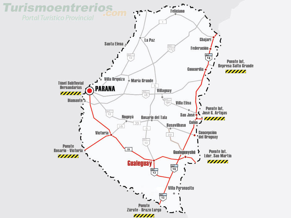 Mapa de Rutas y Accesos a Gualeguay - Imagen: Turismoentrerios.com