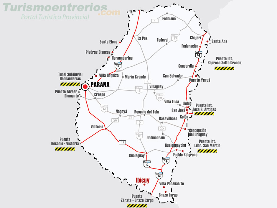 Mapa de Rutas y Accesos a Ibicuy - Imagen: Turismoentrerios.com