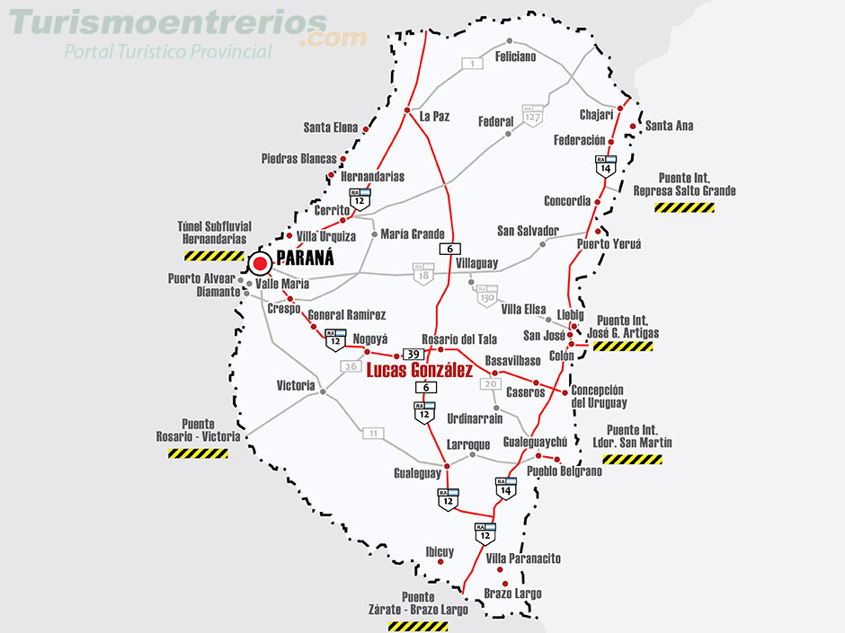 Mapa de Rutas y Accesos a Lucas Gonzlez - Imagen: Turismoentrerios.com