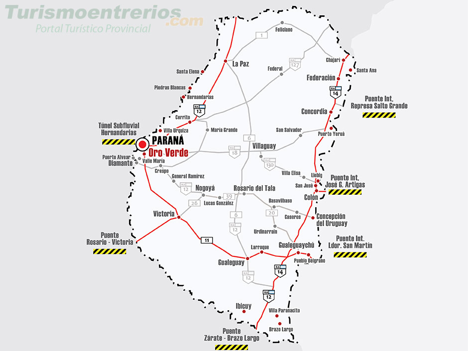 Mapa de Rutas y Accesos a Oro Verde - Imagen: Turismoentrerios.com