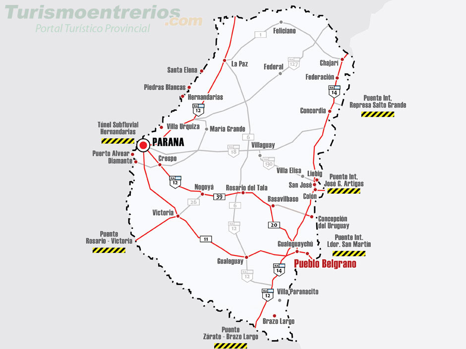 Mapa de Rutas y Accesos a Pueblo Belgrano - Imagen: Turismoentrerios.com