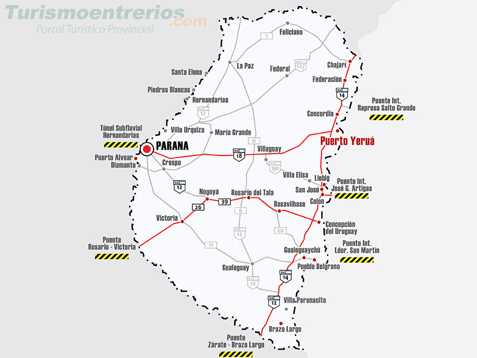 Mapa de Rutas y Accesos a Puerto Yeru - Imagen: Turismoentrerios.com