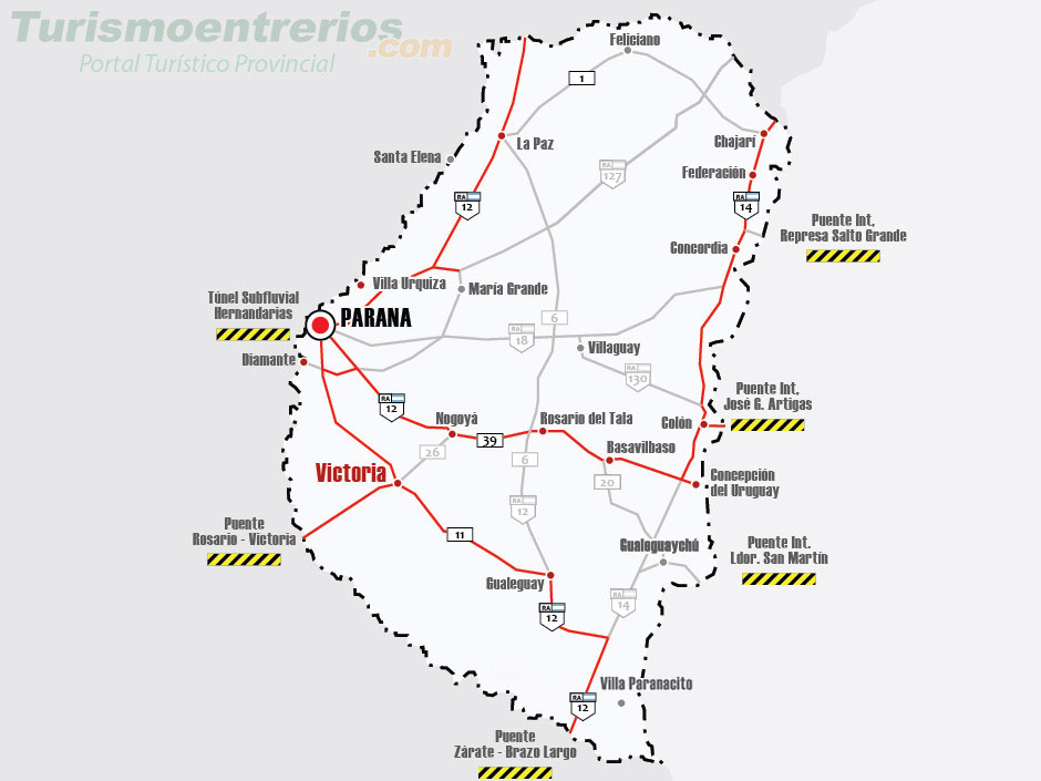 Mapa de Rutas y Accesos a Victoria - Imagen: Turismoentrerios.com