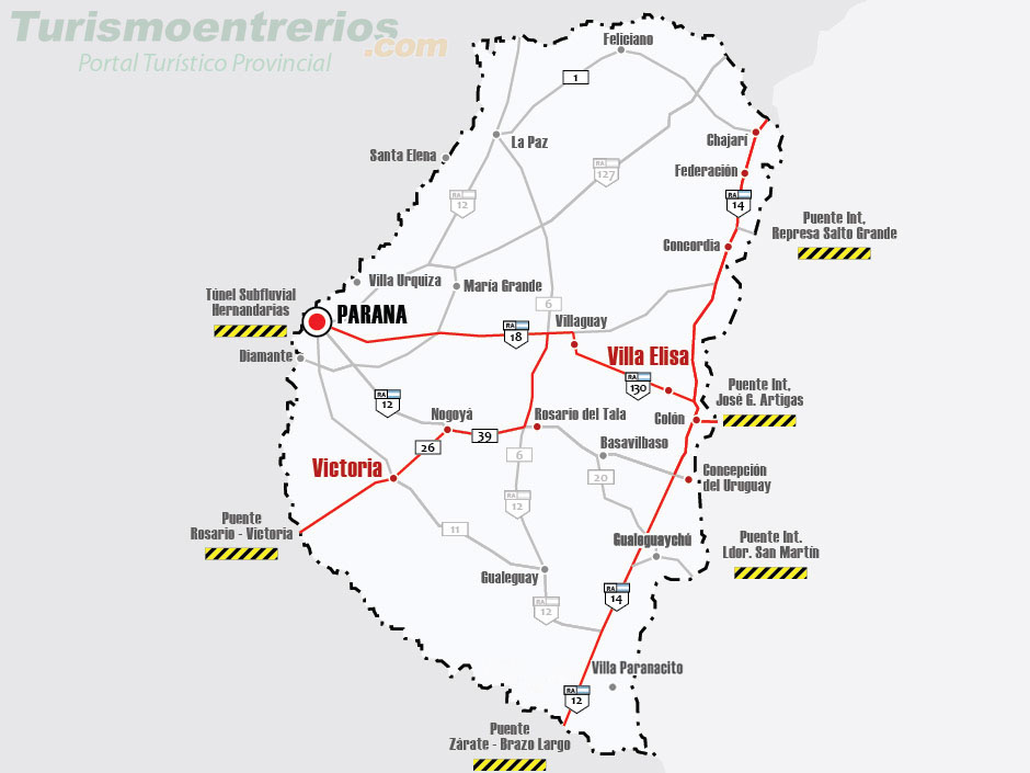 Mapa de Rutas y Accesos a Villa Elisa - Imagen: Turismoentrerios.com