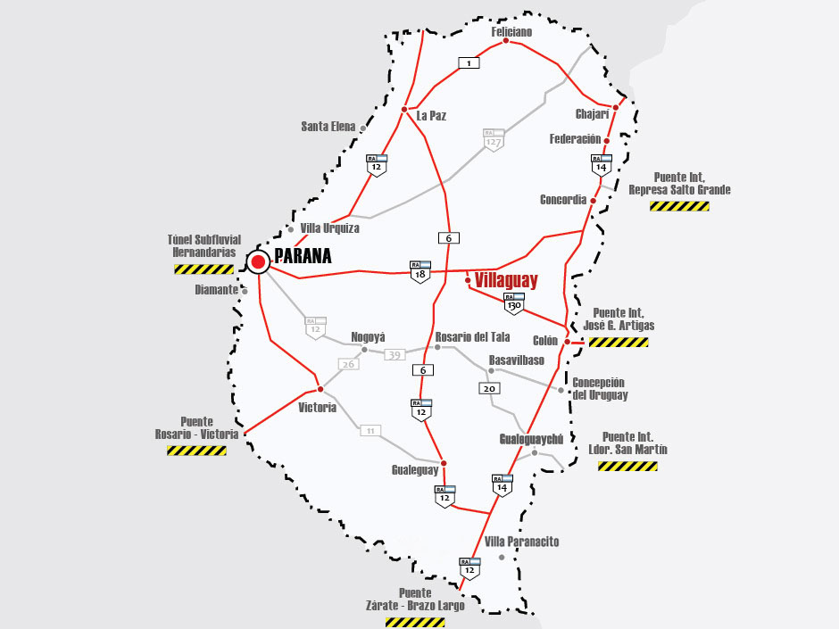 Mapa de Rutas y Accesos a Villaguay - Imagen: Turismoentrerios.com