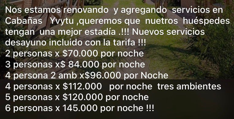 Tarifas de Caba�as Yvytu
